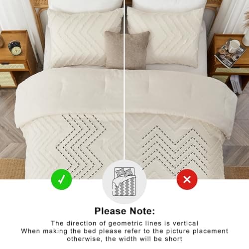 Andency Queen Beige Comforter Set Boho Cream Tufted Bedding 3 Pieces