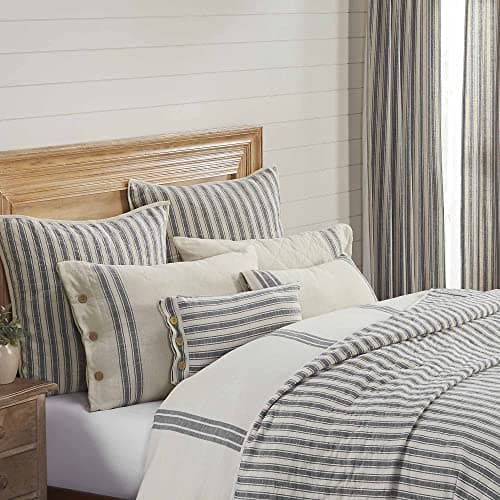 Piper Classics Gray Ticking Stripe 12x20 Pillow Cover Grey & Cream