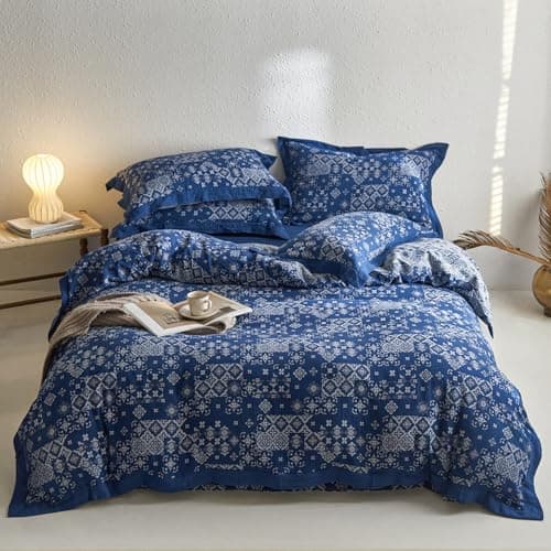 VM VOGUEMARKET Gold Green Flower Percale cotton Duvet Cover with Zipper Closure