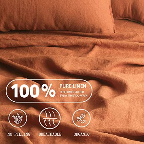 French Linen Sheet Set Full Size Natural Flax Stone Washed 4 Pieces Bedding Soft Luxurious Sheets Set