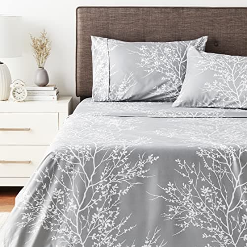Spirit Linen Queen Size Bed Sheets - Pure Microfiber Polyester (Foliage Grey/White)