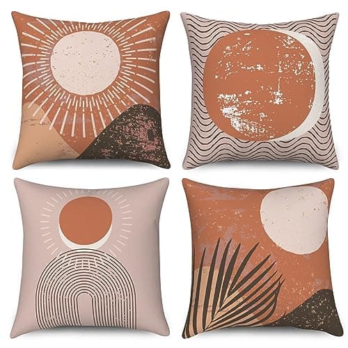 Boho Terracotta & Beige 20x20 Inch Abstract Sunrise Pillow Covers Set of 4