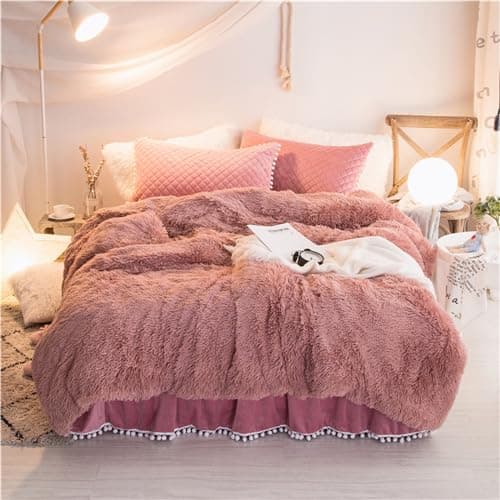 Fluffy White Duvet Cover Set for Twin Bed, 2 Pieces (1 Faux Fur Duvet Cover + 1 Plush Pillow Cases)