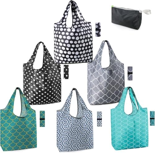 BeeGreen Foldable 50LBS Extra Large Reusable Grocery & Shopping Bags (10 Pack, Colorful)