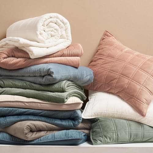 EVERGRACE King Size Ultra Soft Velvet Quilt with 2 Shams, Blue Linen, 108"x96"