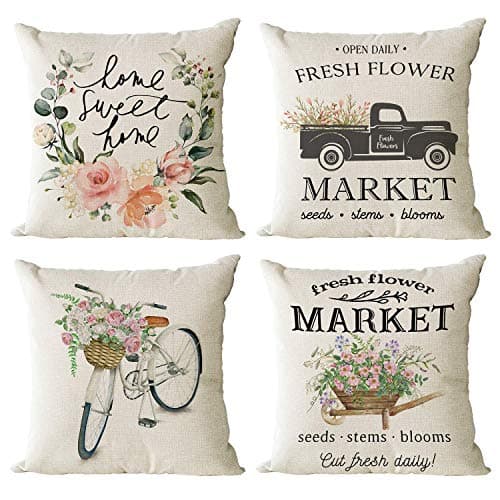 YeeJu Farmhouse Floral 12x12inch Outdoor Throw Pillow Covers