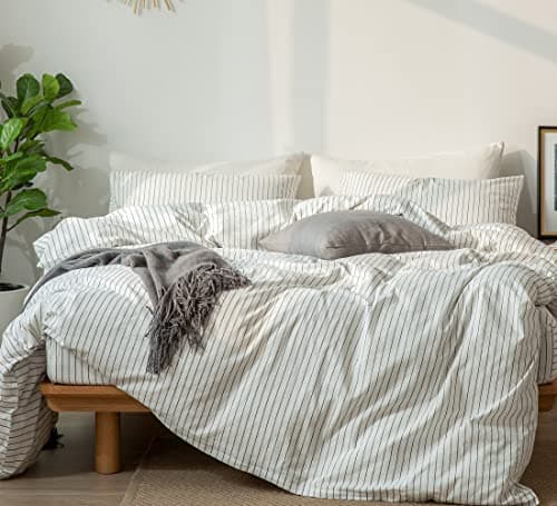 MooMee Bedding Duvet Cover Set in Brown, Queen Size 100% Washed Cotton Linen Like Textured Breathable and Durable Soft Comfy