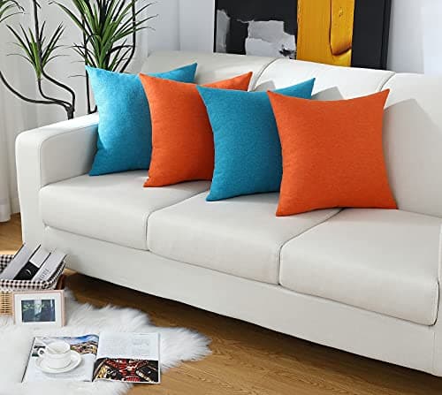 Jeneoo Turquoise Blue Chenille Throw Pillow Covers (Set of 2, 20x20 Inches)