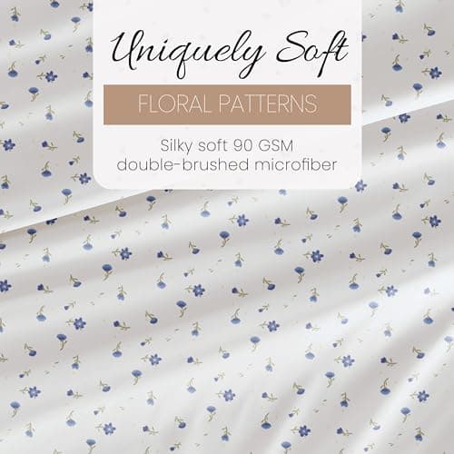 Oeko-TEX Certified Ultra Soft Linen Market Queen Sheet Set - Floral Light Blue