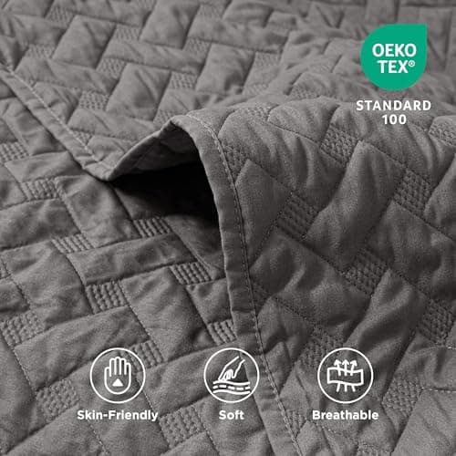 Bedsure Queen Size Basket Weave Quilt - Soft Grey Seasonal Bedding Set