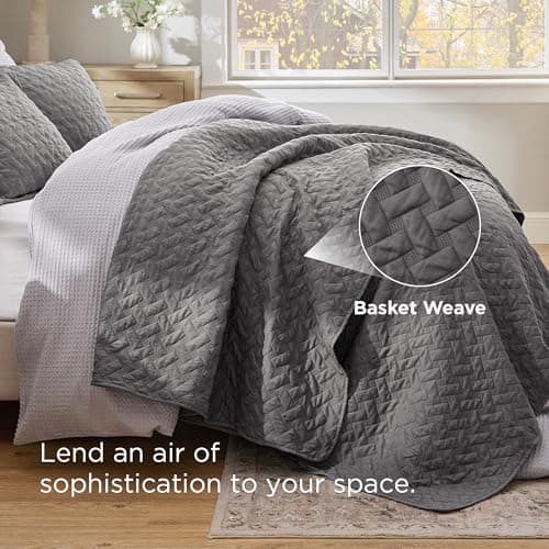 Bedsure Queen Size Basket Weave Quilt - Soft Grey Seasonal Bedding Set