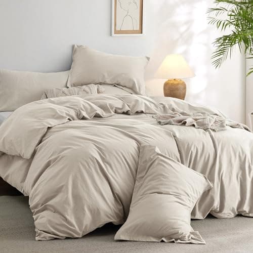 Queen Size Linen Color Comforter Set - Cotton Fabric with Microfiber Fill, 3 Pieces