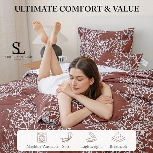 Spirit Linen 6pcs Queen Comforter Set - Cozy Microfiber with Foliage (Grey)