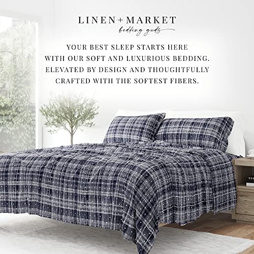 Ultra-Soft & Cooling Navy Polka Queen Bedding Sheet Set - Deep Pocket Fits 16 Mattress