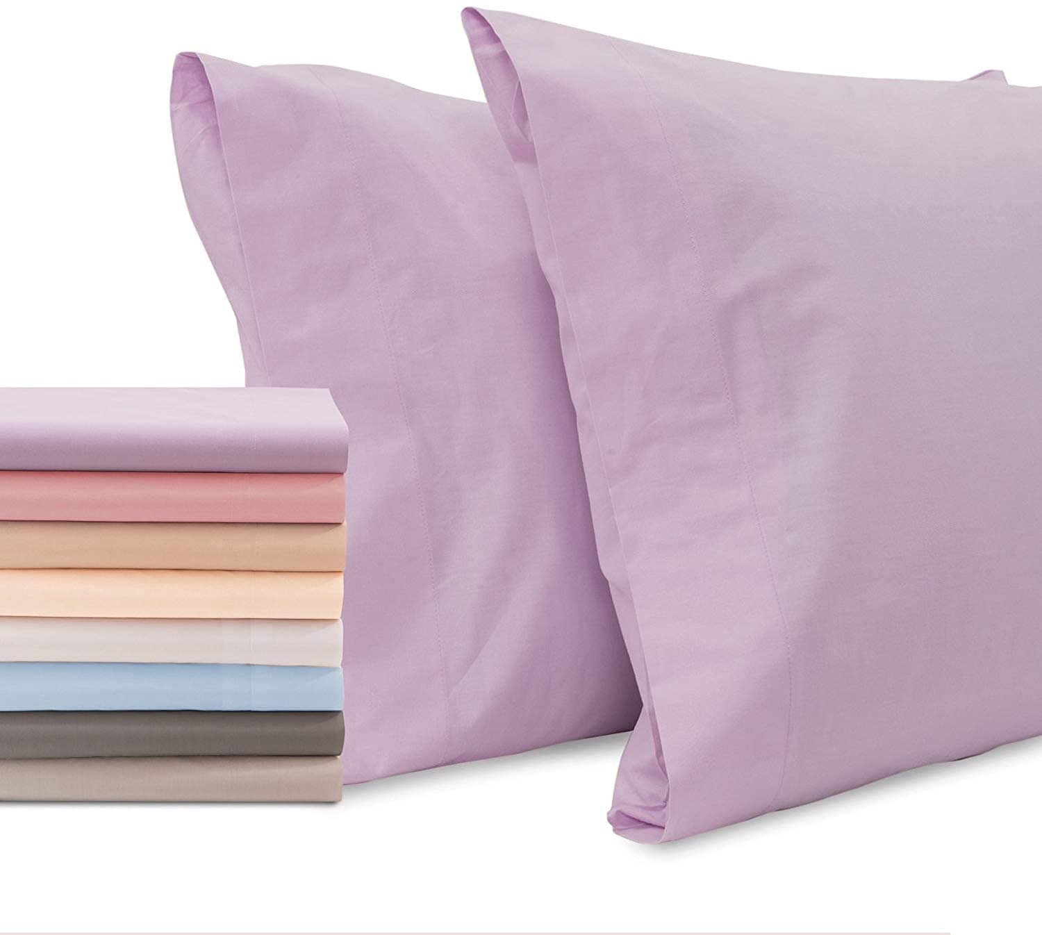 Lavender Queen Size Linen Pillow Cases - 2 Pack - 100% Cotton - Soft and Comfortable