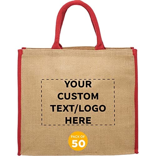 Eco-Friendly Fresno Jute Tote Bags - Set of 10, Personalized Black