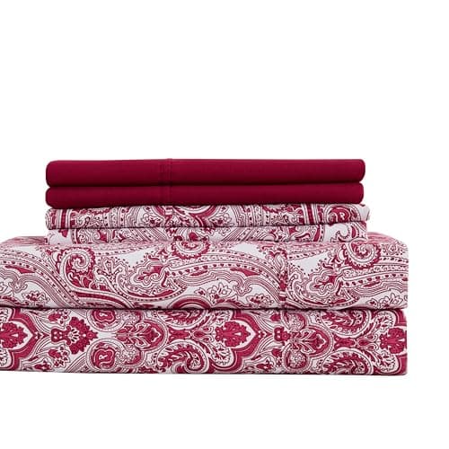 King Size Bed Sheets Set - Deep Pockets, Floral Ultra Soft Microfiber, 90 Thread Count (Grey/Yellow Medallion)