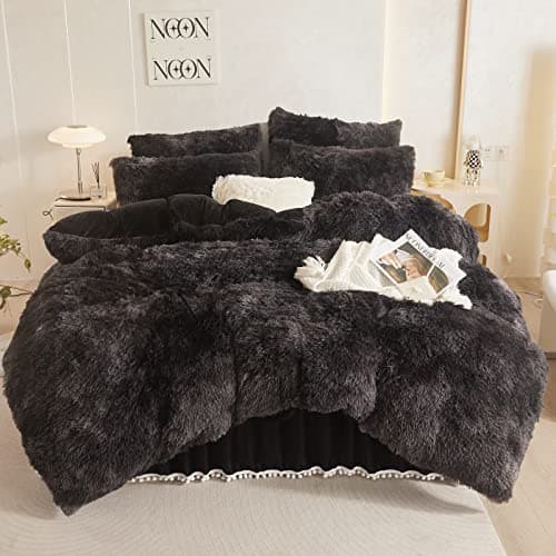 Fluffy White Duvet Cover Set for Twin Bed, 2 Pieces (1 Faux Fur Duvet Cover + 1 Plush Pillow Cases)