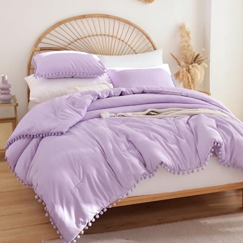 YIRDDEO Queen Size Comforter Set with Ball Pom Fringe - Oatmeal