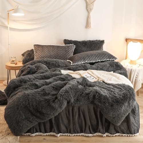Fluffy White Duvet Cover Set for Twin Bed, 2 Pieces (1 Faux Fur Duvet Cover + 1 Plush Pillow Cases)