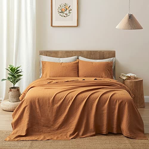 ATLINIA Stone Washed 100% Pure Flax Linen Queen Bedding Sheets Set