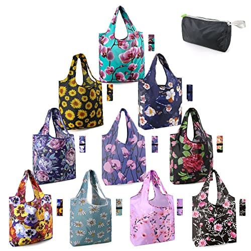BeeGreen Foldable 50LBS Extra Large Reusable Grocery & Shopping Bags (10 Pack, Colorful)