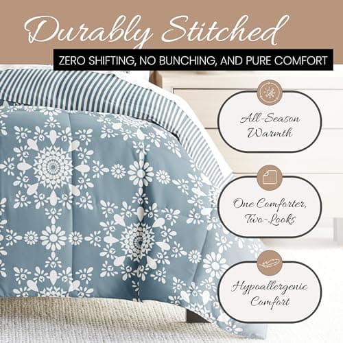 Linen Market Reversible Twin Comforter Set - Soft & Lightweight Down Alternative