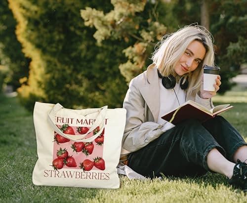 Strawberries Canvas Tote Bag for Women, Gifts for Friends & Family