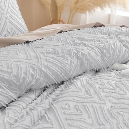 Andency Queen Comforter Set Beige, 3 Pieces Tufted Farmhouse Bedding
