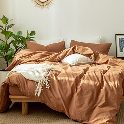 MooMee Queen Duvet Cover Set, Tannish Linen Grey, Breathable & Soft