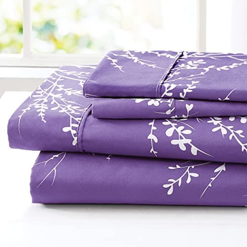 Spirit Linen Queen Size Bed Sheets - Pure Microfiber Polyester (Foliage Grey/White)