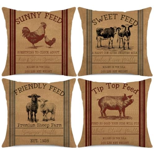 Vintage Farmhouse Animal Pillow Covers Set of 4 F063-18