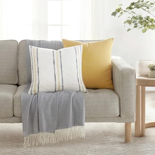 Linen Market Mustard Framed Stripe Cotton Decor Throw Pillow