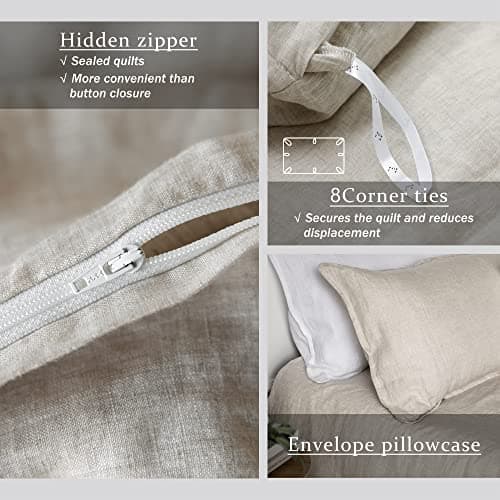 XZ XIFA Queen Size Linen Duvet Cover & Pillowcases Set
