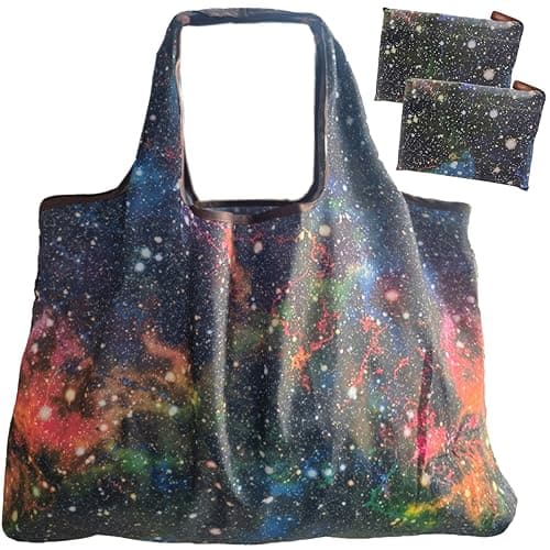Foldable Reusable Grocery Bags with Long Handles and Fold-Up Pouch