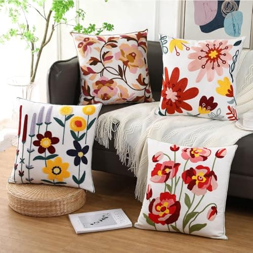 Floral Embroidered 18x18 Magnolia Throw Pillow Covers