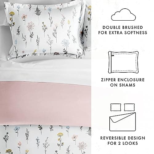Soft Pink Linen Twin Duvet Cover Set - Hotel-Like Comfort and Exquisite Prints