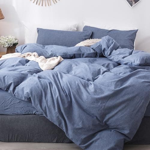 MooMee Bedding Duvet Cover Set in Brown, Queen Size 100% Washed Cotton Linen Like Textured Breathable and Durable Soft Comfy