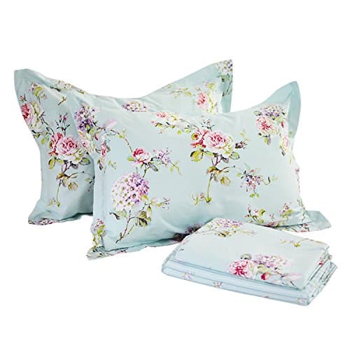 Queen Percale Cotton Sheets Set, Luxury Vintage Roses Floral, Deep Pocket Fitted, Super Soft & Breathable, 4pcs