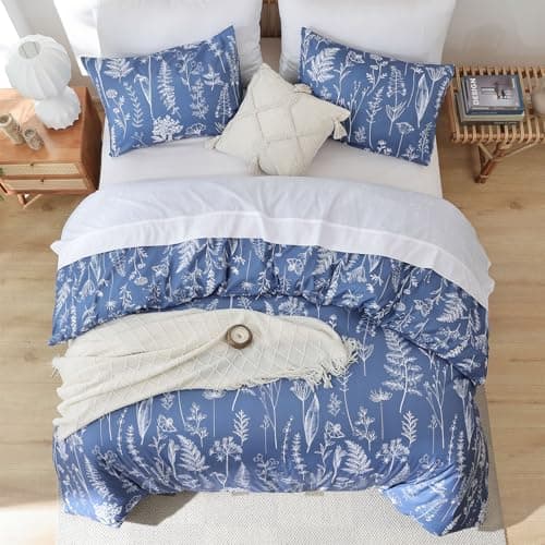 JANZAA Queen Oatmeal Floral Comforter Set with 2 Pillow Shams