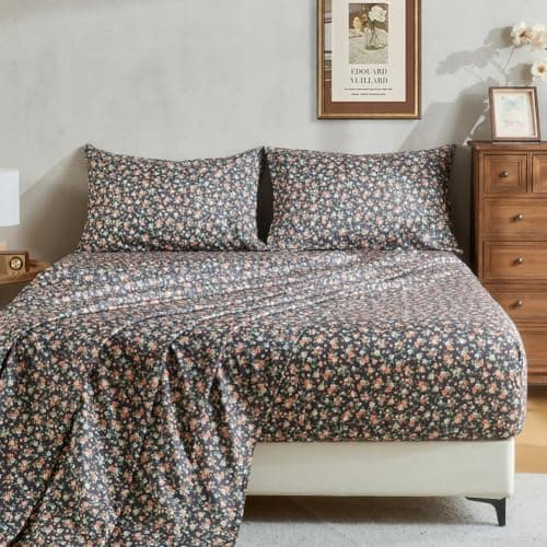 HYPREST Leaf Floral Deep Pocket Bed Sheets, 1800 Thread Count, Oeko-Tex Certified