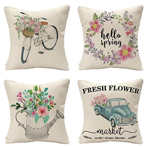 Tosewever Spring Floral Throw Pillow Covers - 18x18 Inches, Set of 4 for Couch & Home
