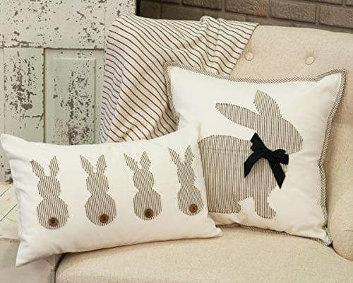 Piper Classics Hippity Hop Black Ticking Bunny Throw Pillow Cover