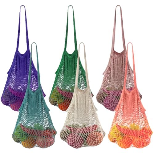 Reusable Net Shopping Bag for Groceries & Storage Long Handle Organizer