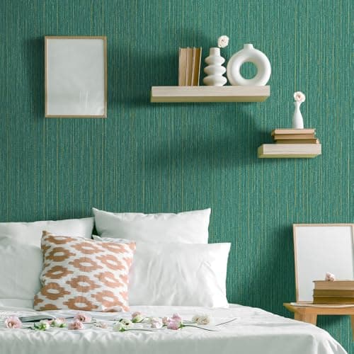 Malachite Green WADILE Textured Linen Peel and Stick Wallpaper