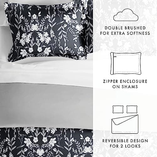 Queen Duvet Cover Set with 2 Pillow Shams in Black