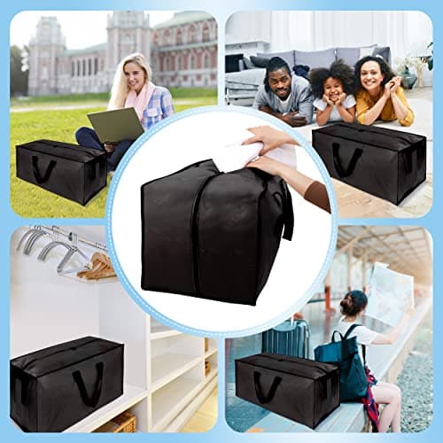 Heavy Duty Black 8 Pack Water-Resistant Storage Totes with Zippers & Handles