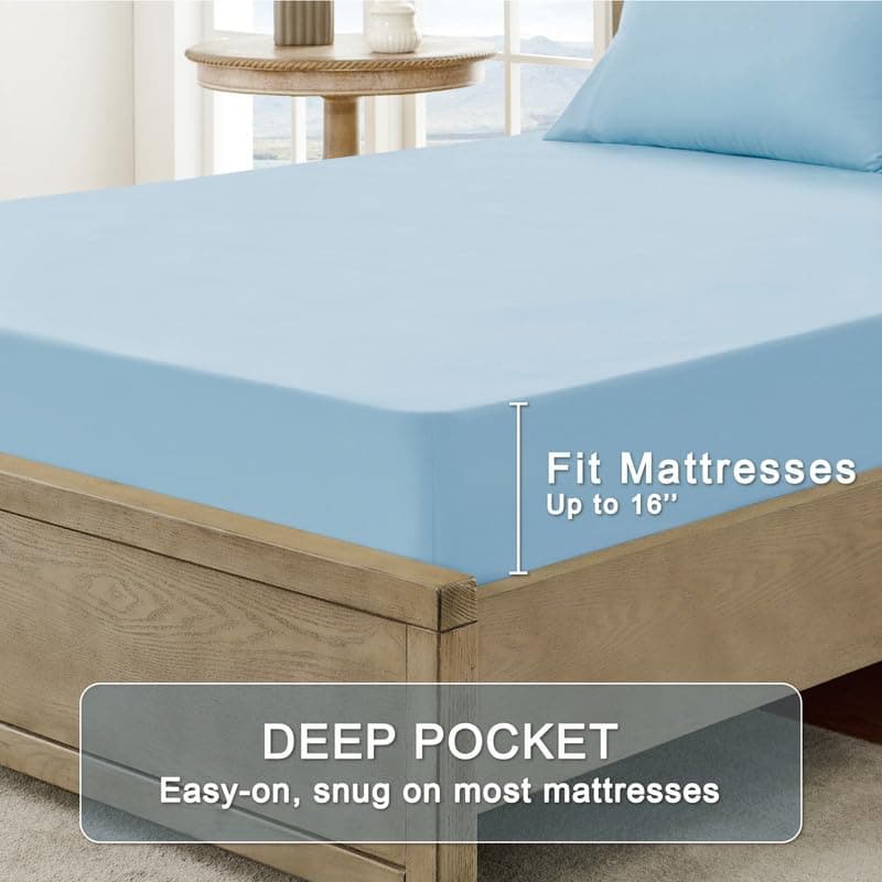 Ultra Soft Brushed Microfiber King Sheet Set - Cooling & Breathable - 4 Pieces (Light Blue)