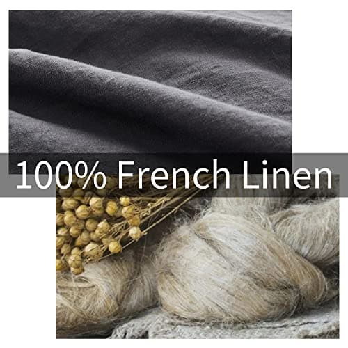French Flax Linen Duvet Cover Set - Farmhouse Comforter Set (1 Duvet Cover and 2 Pillow Shams) Queen Size Dark Grey