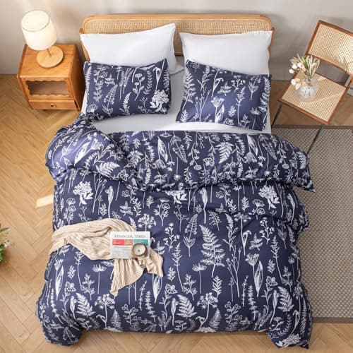 JANZAA Queen Oatmeal Floral Comforter Set with 2 Pillow Shams